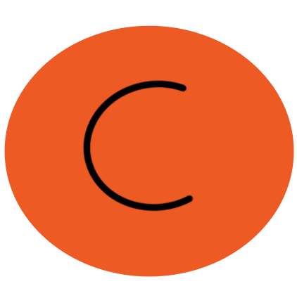 an orange circle with a C in the middle of it.